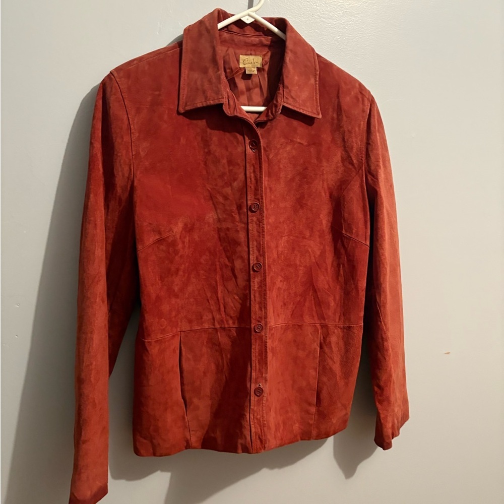 Red Suede Jacket Women’s XL Caslon Leather Lined Vintage Rust Button Down Coat - Picture 7 of 16